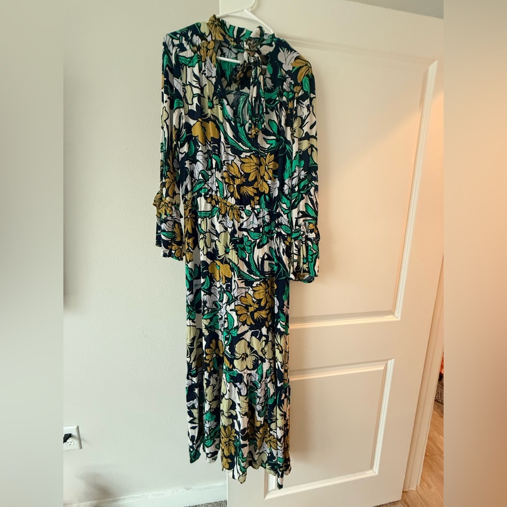 ECI Green Black White Floral Maxi Dress with Gold Accents - Picture 3 of 14